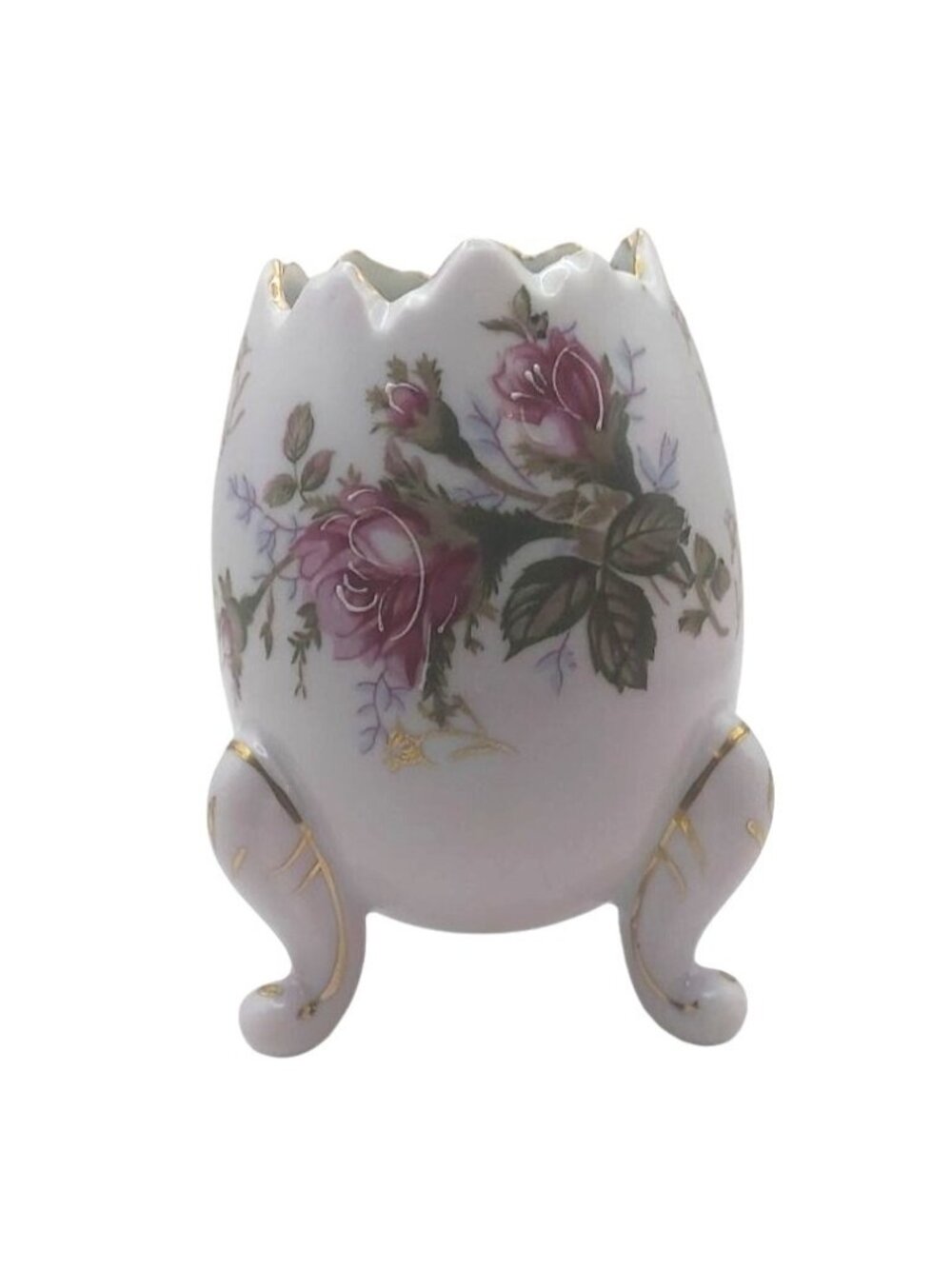 Handpainted Napcoware Pink Footed Floral Egg Vase Porcelain 22K Gold Vintage MCM